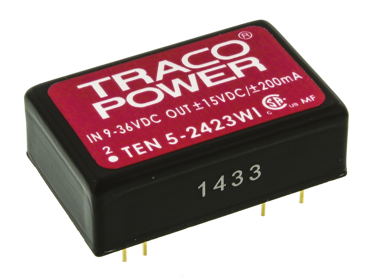 TRACOPOWER TEN 5WI DC-DC Converter, ±15V dc/ ±200mA Output, 9 → 36 V dc Input, 6W, Through Hole, +85°C Max Temp