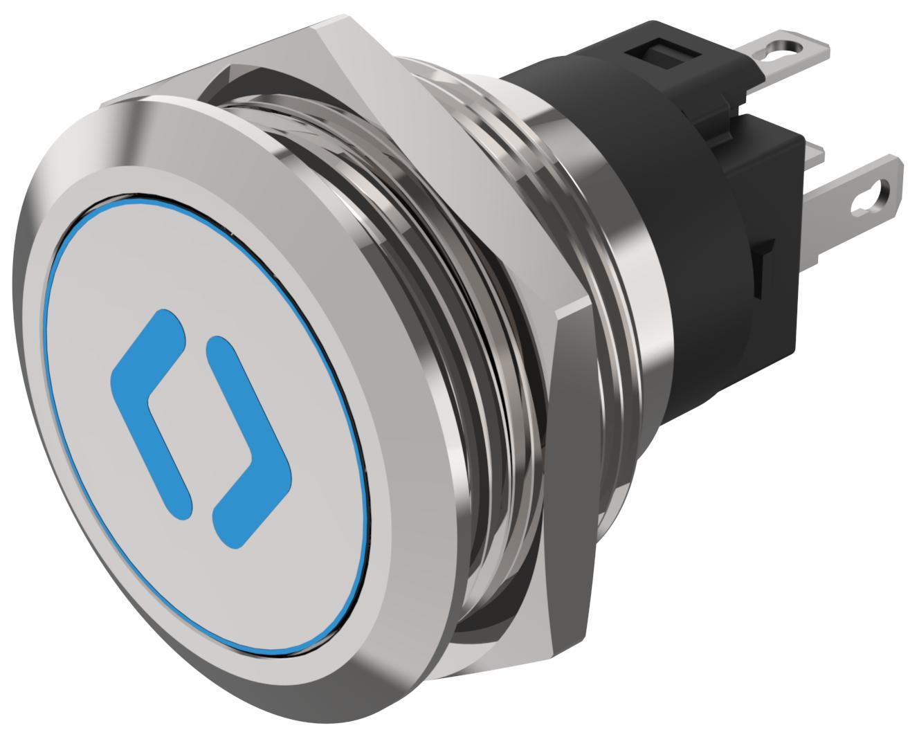 EAO 82 Series Illuminated Illuminated Push Button Switch, Momentary, Panel Mount, 22.3mm Cutout, SPDT, Blue LED, 240V,