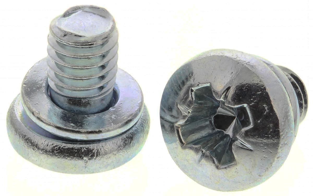 RS PRO M4 x 6mm Zinc Plated Steel Pan Head Sems Screw, Spring Washer