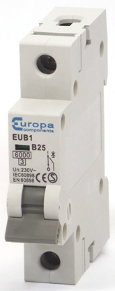 Europa EUB1 EUB MCB, 1P, 25A Curve B, 230V AC
