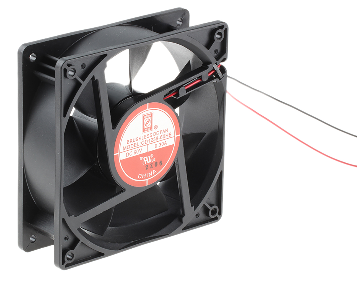 RS PRO Axial Fan, 60 V dc, DC Operation, 195.4m³/h, 14.4W, 300mA Max, 120 x 120 x 38mm