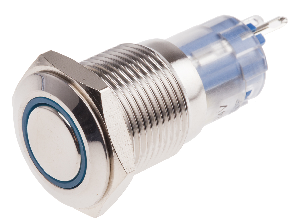 RS PRO Illuminated Push Button Switch, Latching, Panel Mount, 16mm Cutout, SPDT, Blue LED, 250V ac, IP65, IP67