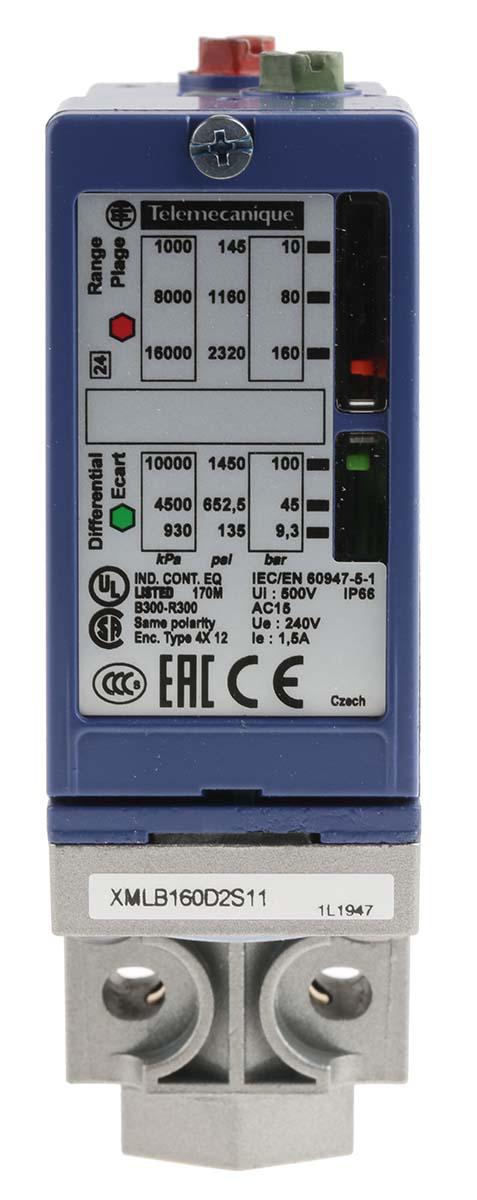 Telemecanique Sensors XMLB Series Pressure Sensor, 10bar Min, 160bar Max, Relay Output, Differential Reading