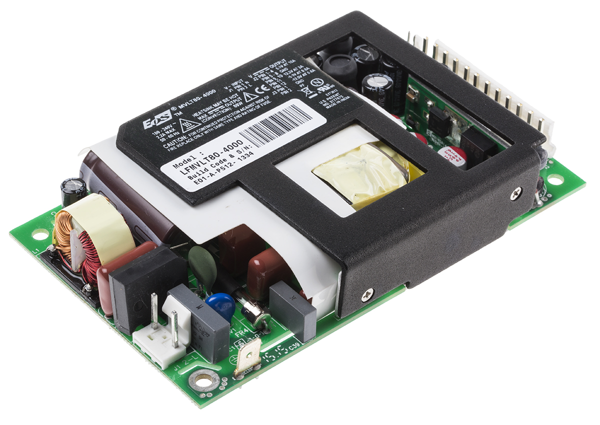 EOS Switching Power Supply, LFMVLT80-4000, ±5 V dc, ±12 V dc, 3 A, 10 A, 800mA, 80W, Quad Output, 90 → 264V ac