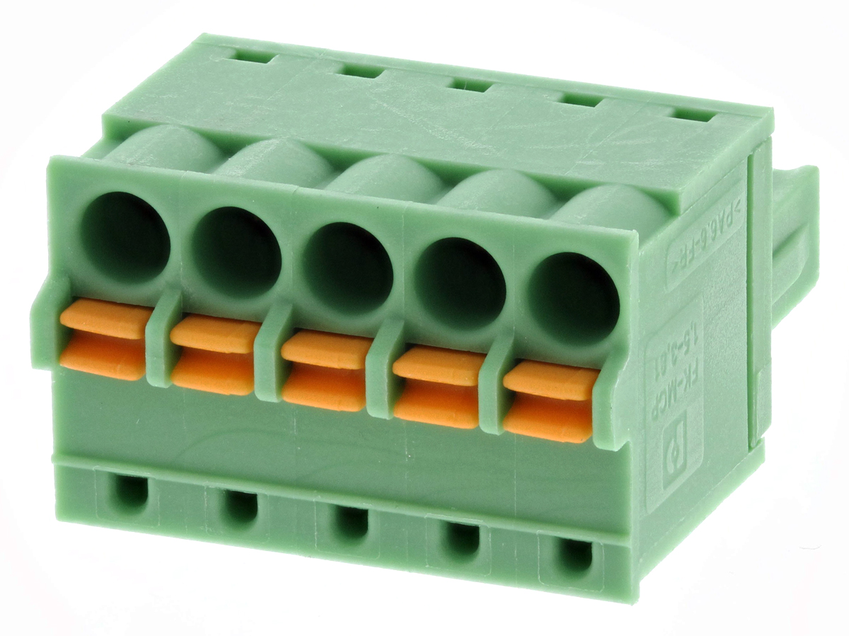 Phoenix Contact, 3.81mm Pitch, FK-MCP 1.5/ 5-ST-3.81, 5 Way, , Pluggable Terminal Block, Plug, Cable Mount, Spring Cage
