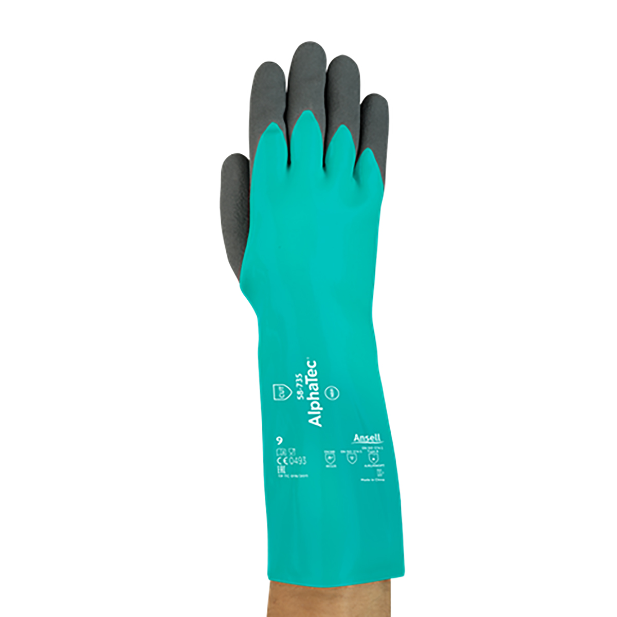 Ansell AlphaTec 58-735 Green Acrylic Nitrile Work Gloves, Size 8, Nitrile Coating
