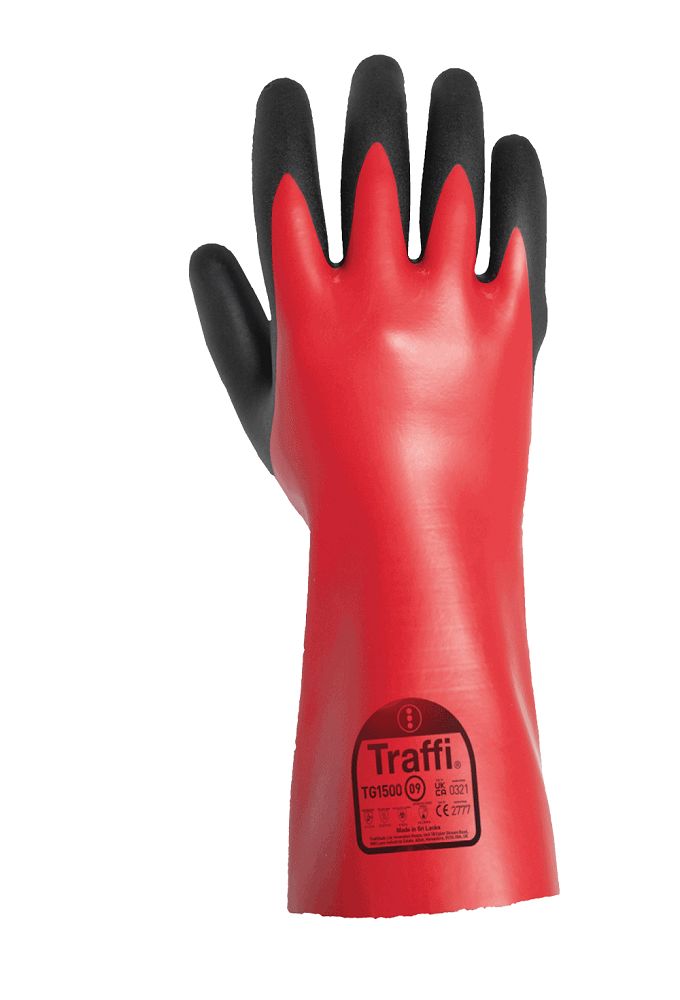 Traffi Red Cotton Cotton Work Gloves, Size 7, Nitrile Coating