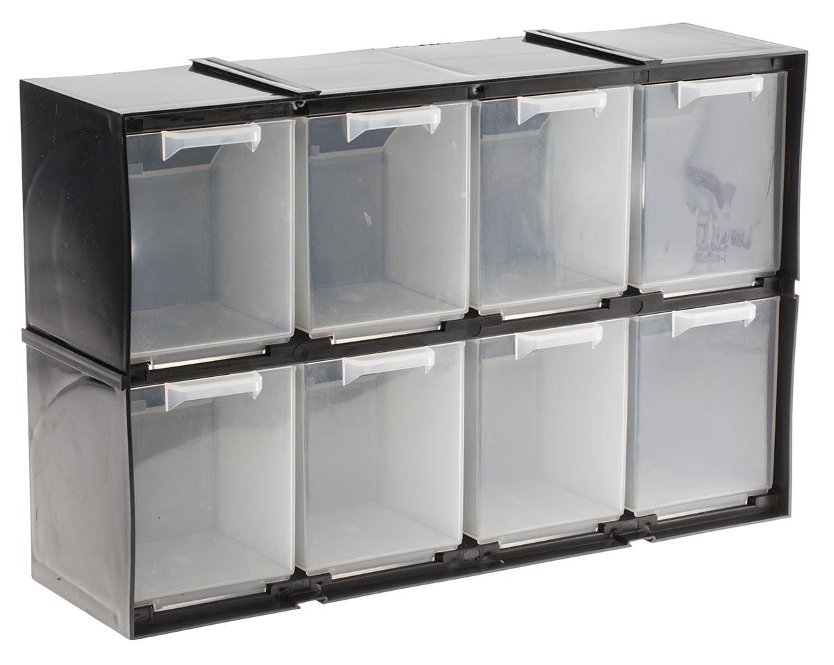 RS PRO 8 Drawer Storage Unit, Plastic, 208mm x 325mm x 90mm, Black