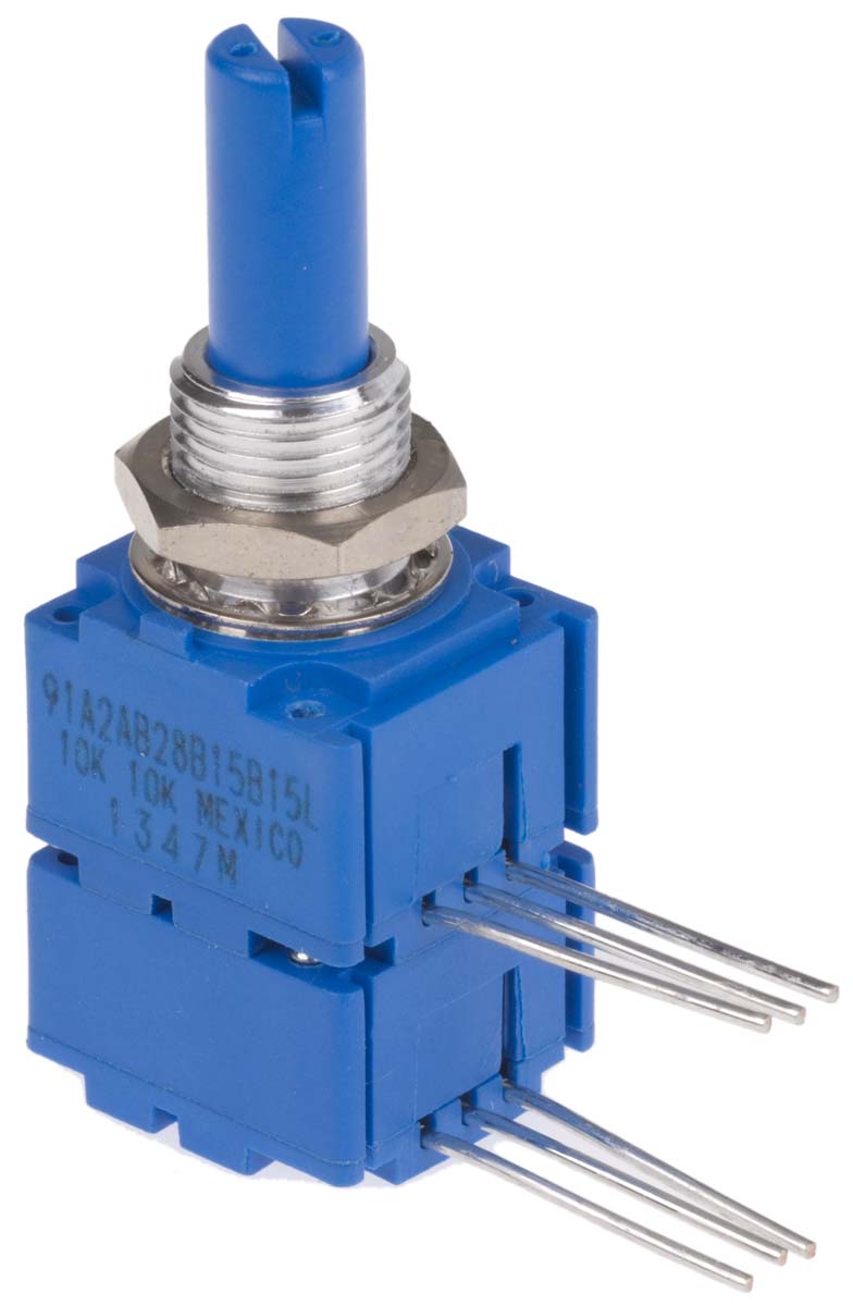 Bourns 91 10kΩ Rotary Potentiometer 2-Gang Panel Mount, 91A2A-B28-B15/B15L