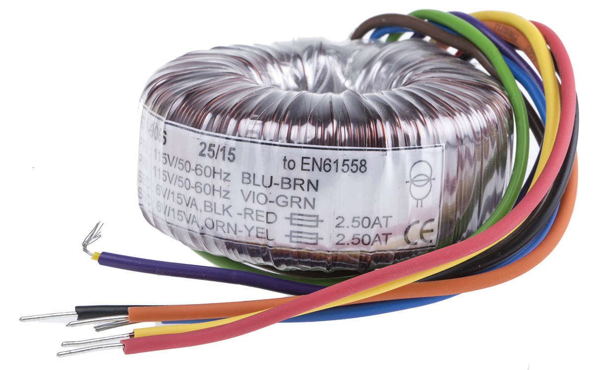 RS PRO 115 V ac, 230 V ac, 2 x 6V ac Toroidal Transformer, 30VA 2 Output