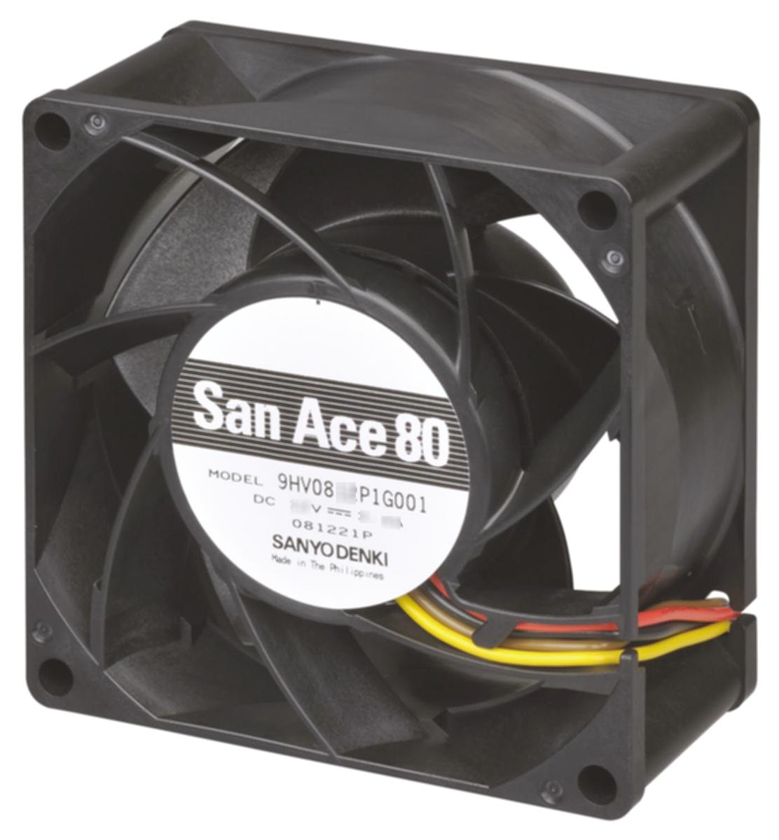Sanyo Denki San Ace 9HV Series Axial Fan, 48 V dc, DC Operation, 222m³/h, 40.8W, 850mA Max, 80 x 80 x 38mm