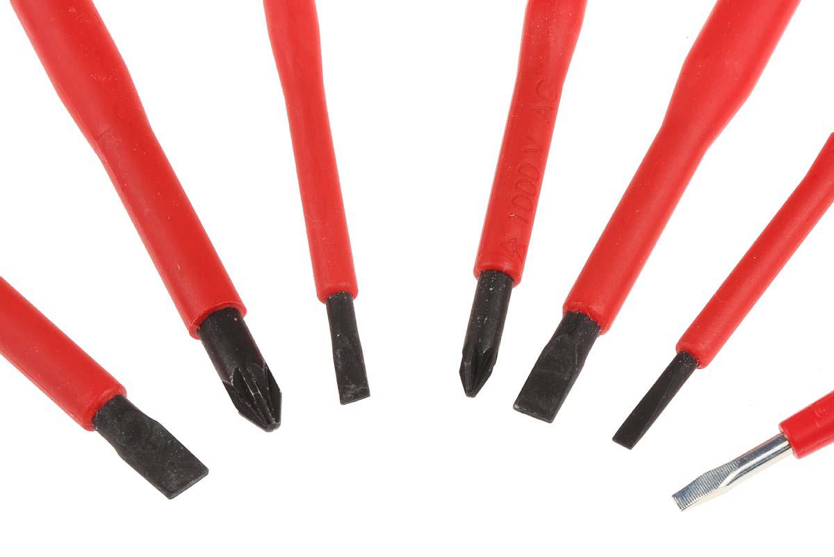 RS PRO Pozidriv; Slotted Insulated Screwdriver Set, 7-Piece