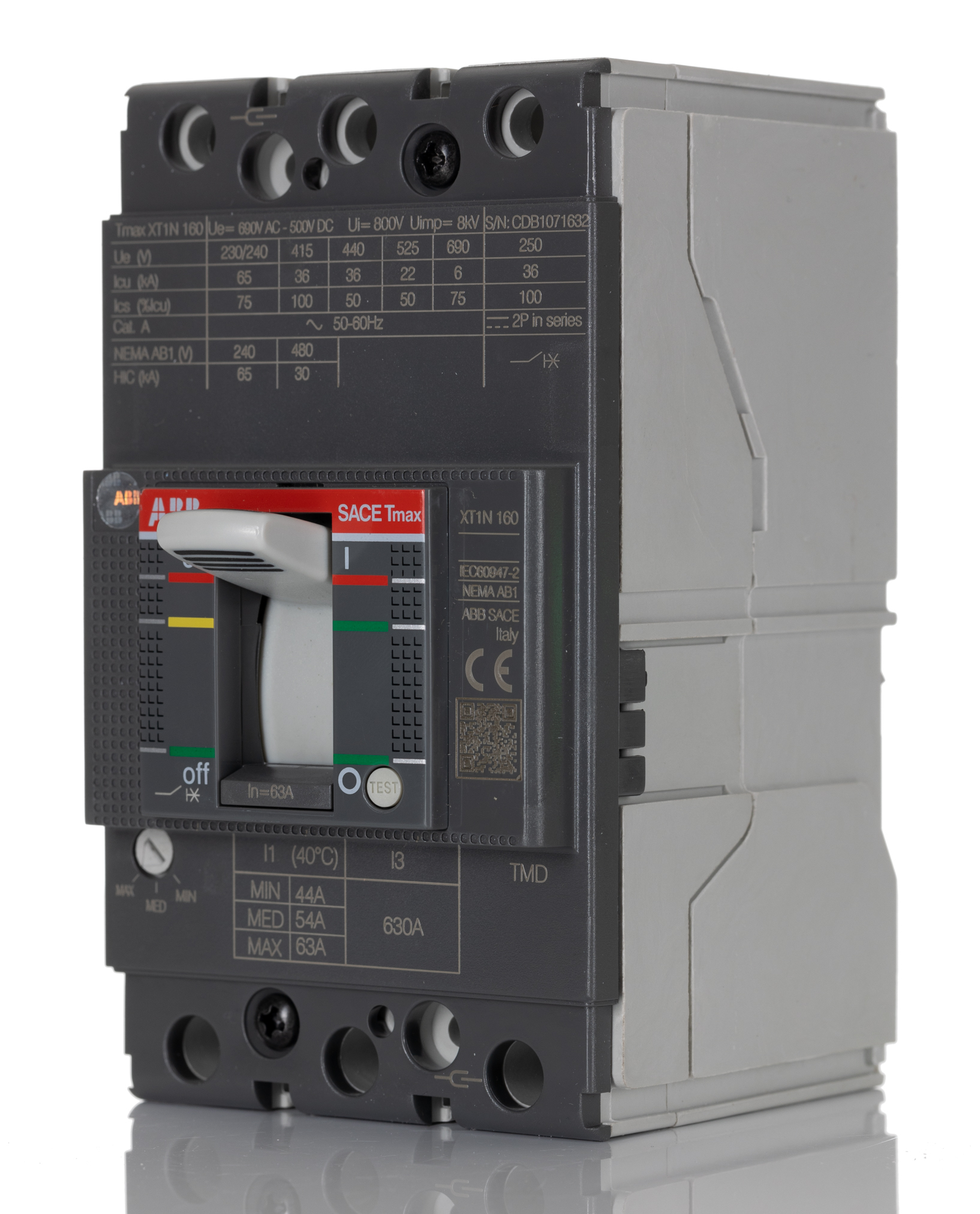 ABB, Protecta MCCB 3P 63A, Breaking Capacity 36 kA, DIN Rail Mount