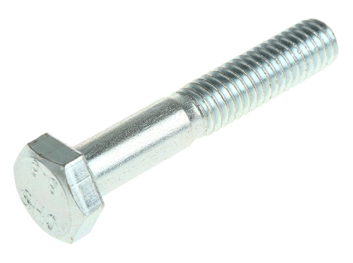 RS PRO Bright Zinc Plated Steel, Hex Bolt, M6 x 35mm