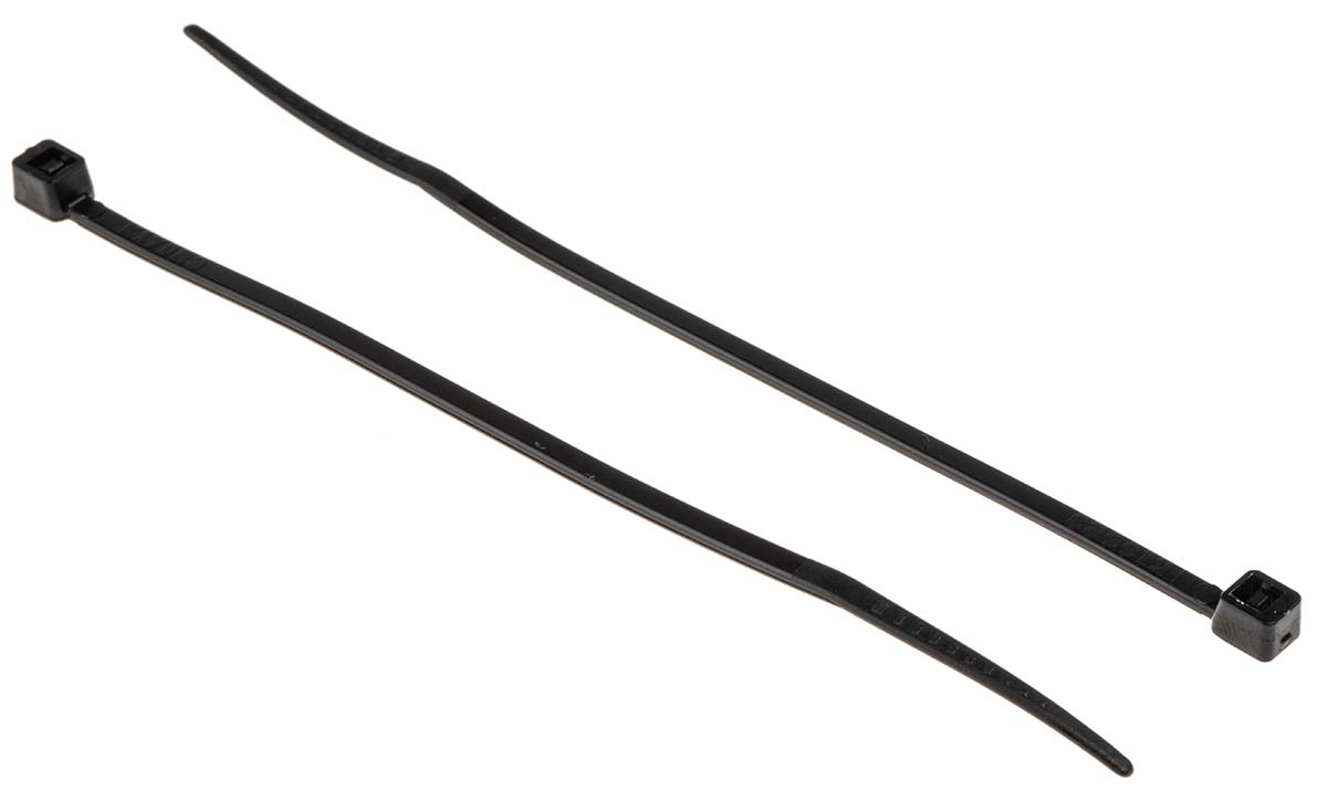 RS PRO Cable Tie, 100mm x 2.5 mm, Black Nylon, Pk-100