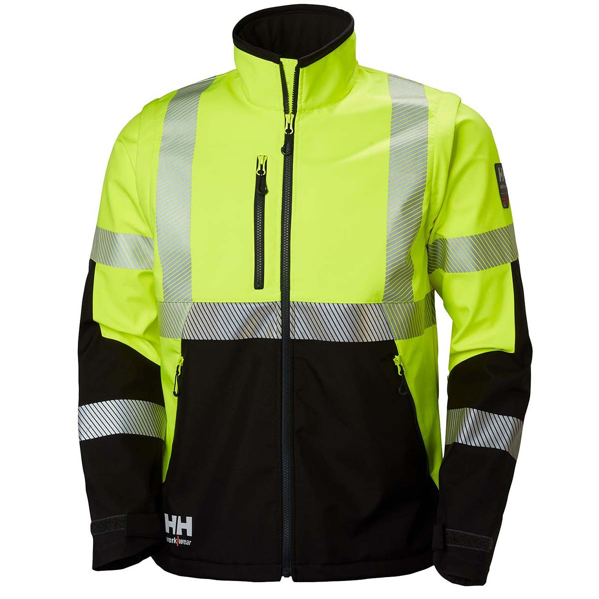Helly Hansen Black/Green/White/Yellow Unisex Hi Vis Softshell Jacket, XL