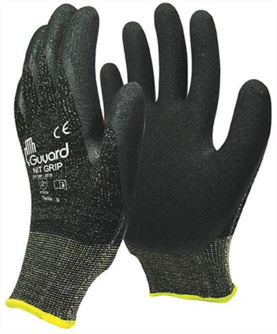GUYARD NIT GRIP Grey Polyamide, Spandex Work Gloves, Size 9, Nitrile Coating