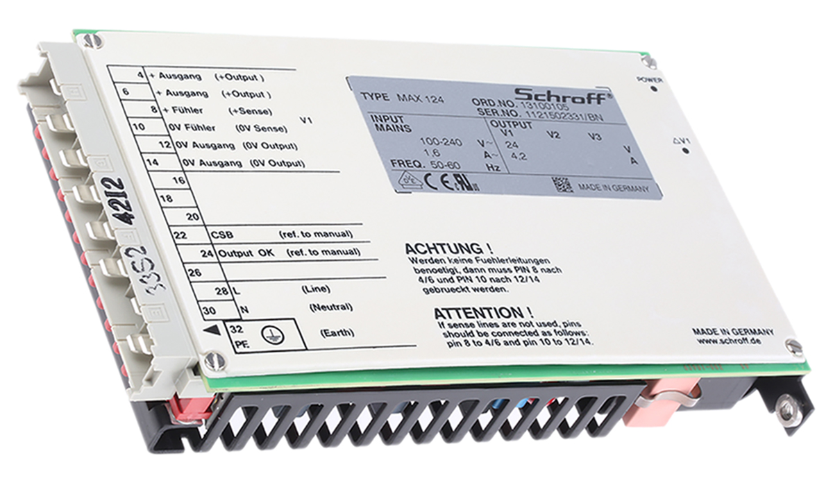 nVent SCHROFF Switching Power Supply, 13100-105, 24V dc, 4.2A, 101W, 1 Output, 90 → 254V ac Input Voltage