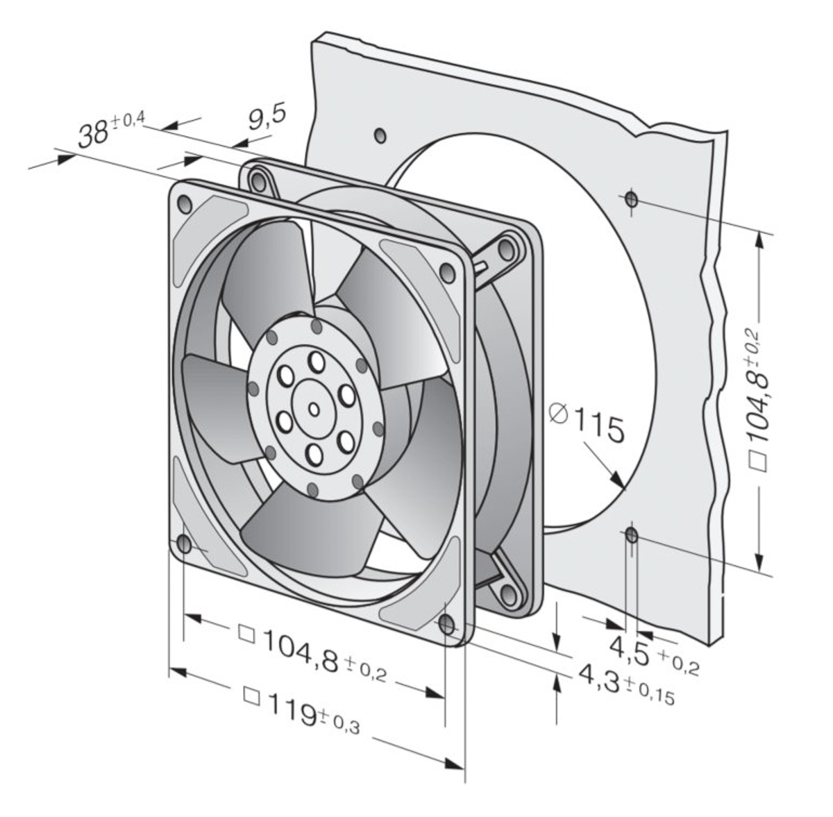 ebm-papst 4000 Z Series Axial Fan, 115 V ac, AC Operation, 180m³/h, 18W, 119 x 119 x 38mm