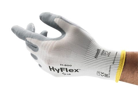 Ansell HyFlex 11-800 White Nylon Nylon Work Gloves, Size 11, Nitrile Foam Coating