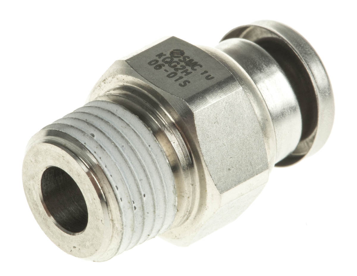 SMC KQG2 Series Straight Threaded Adaptor, R 1/8 Male to Push In 6 mm, Threaded-to-Tube Connection Style