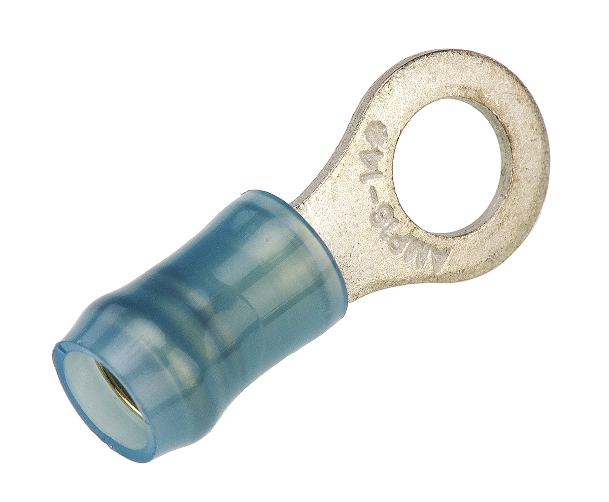 TE Connectivity, PIDG Insulated Ring Terminal, M5 Stud Size, 1mm² to 2.6mm² Wire Size, Blue