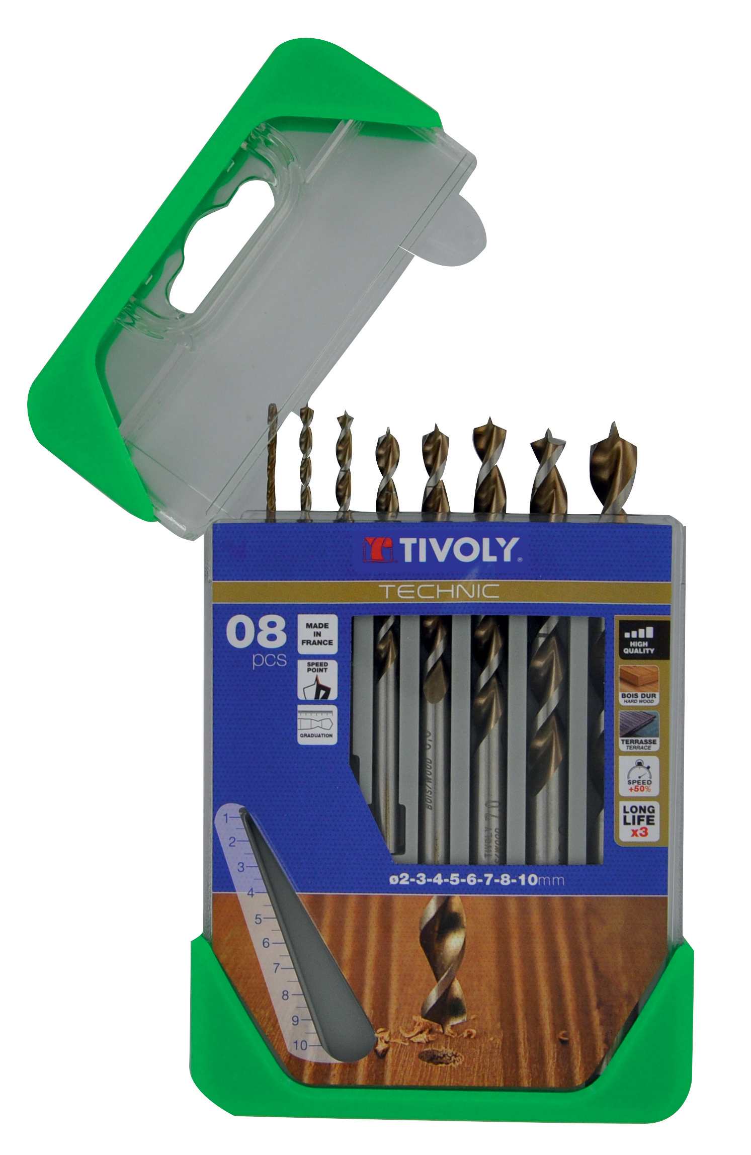 Tivoly 8-Piece Wood Drill Bit Set for Wood, 10mm Max, 2mm Min, HSS Bits