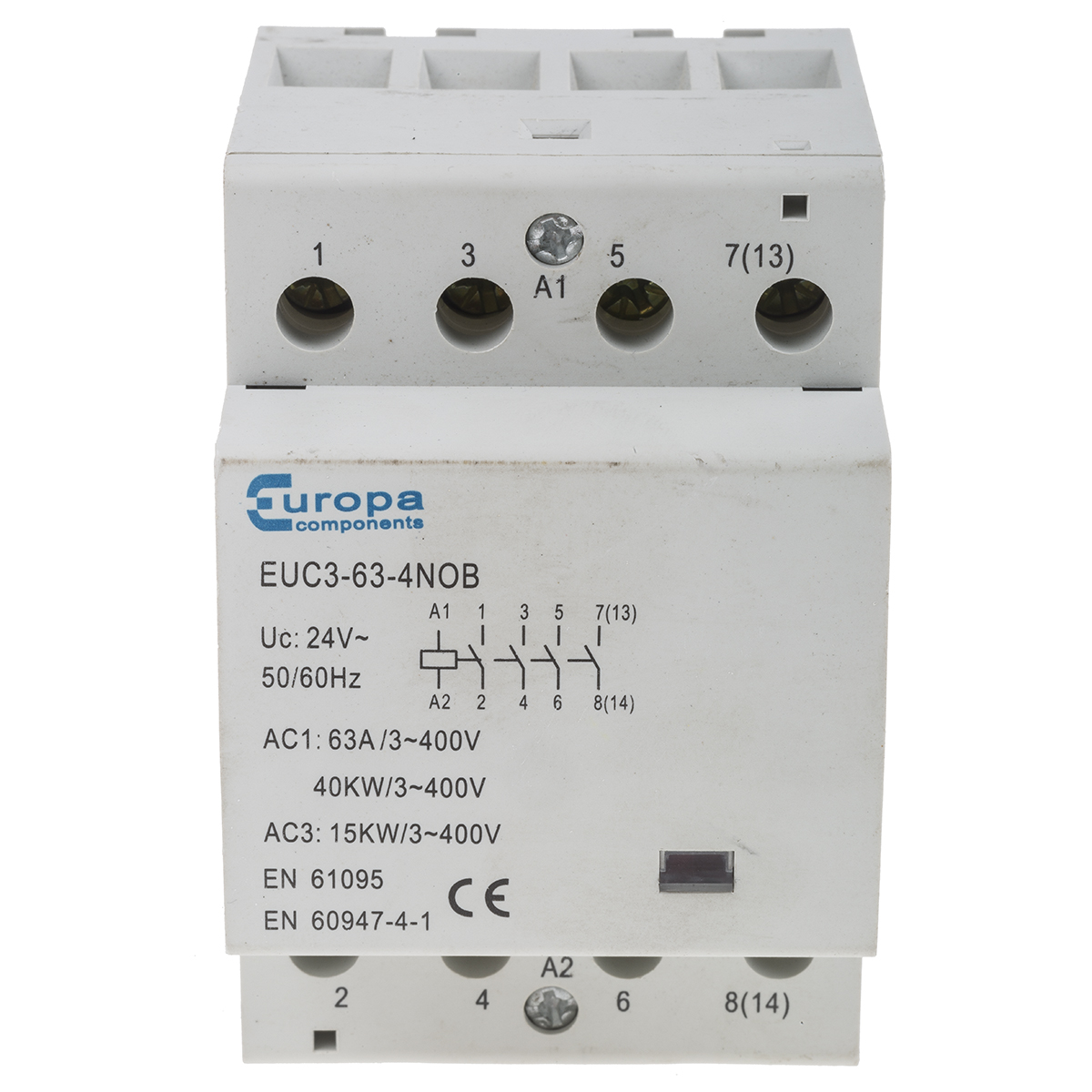 Europa Contactor, 24 V ac Coil, 4-Pole, 63 A, 40 kW, 4NO, 400 V ac