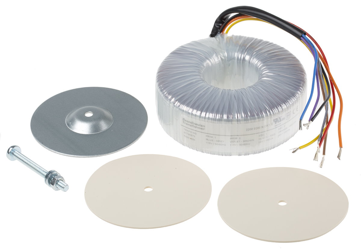 RS PRO 2 x 115V ac, 2 x 24V ac Toroidal Transformer, 200VA, IEC 61558-2-6