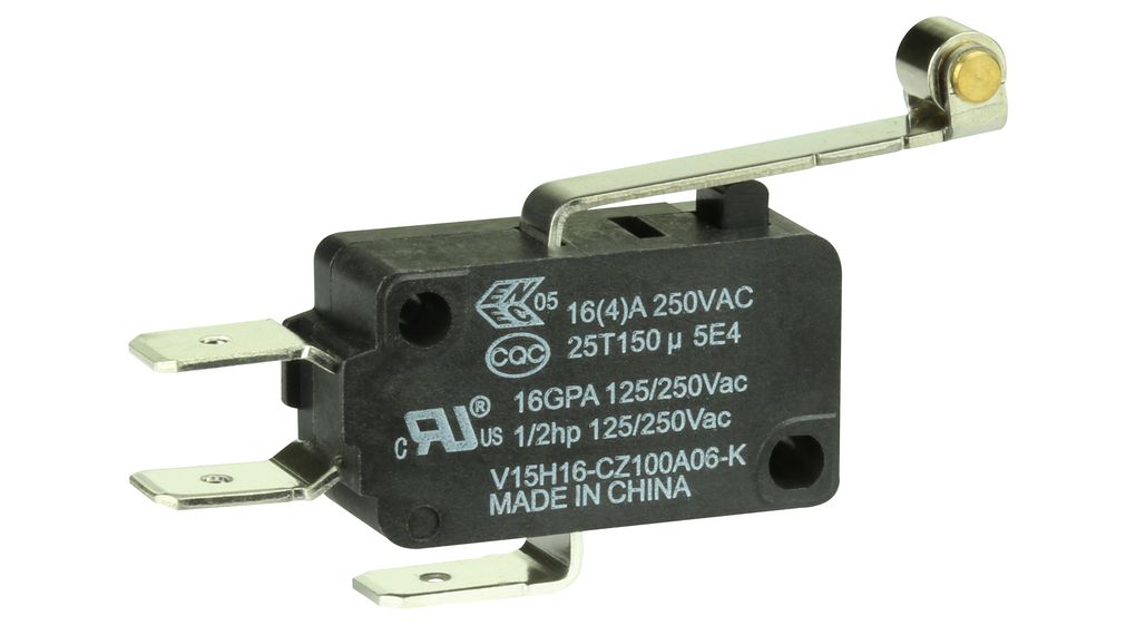 Honeywell Long Roller Lever Micro Switch, Quick Connect Terminal, 16A, 1CO