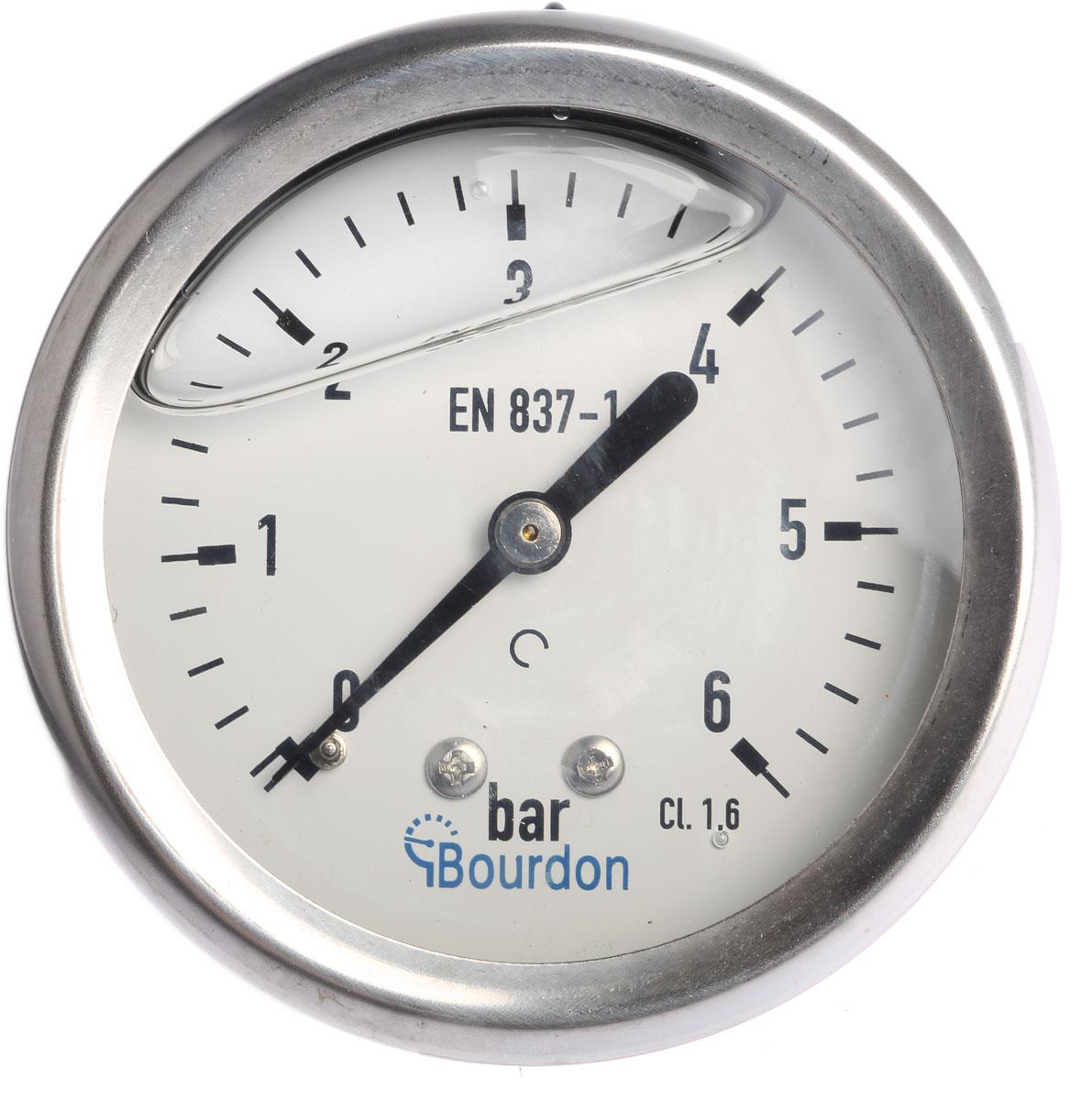 Bourdon Analogue Pressure Gauge 6bar Back Entry 63mm Outside Diameter