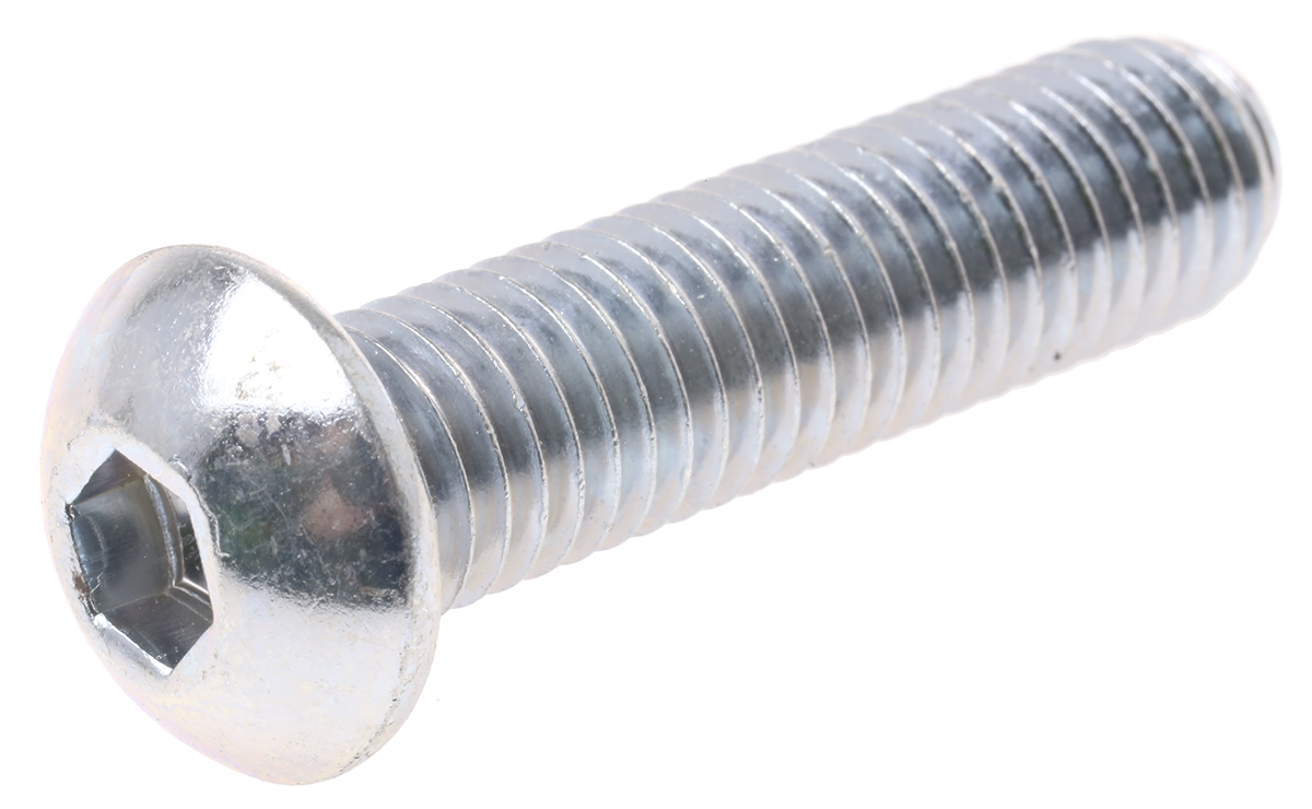 RS PRO Bright Zinc Plated Steel Hex Socket Button Screw, ISO 7380, M10 x 40mm