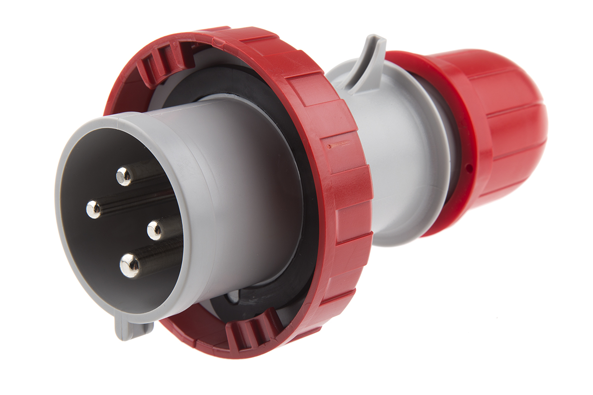 Scame IP66, IP67 Red Cable Mount 3P + E Industrial Power Connector Adapter Plug, Rated At 32A, 415 V,With Phase Inverter
