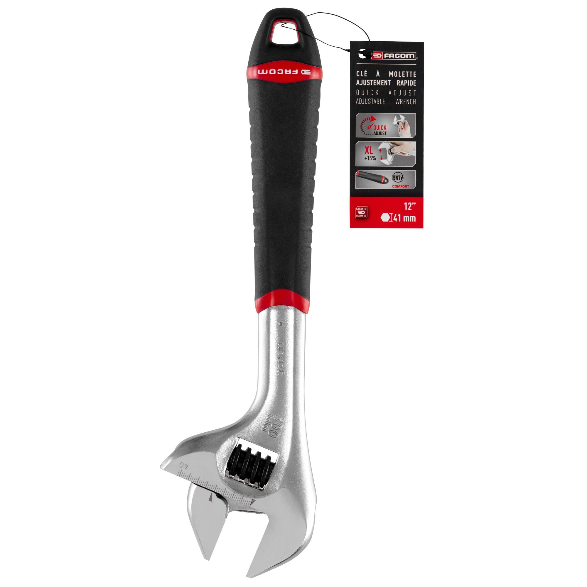 Facom Adjustable Spanner, 301 mm Overall, 41mm Jaw Capacity, Bi-Material Handle