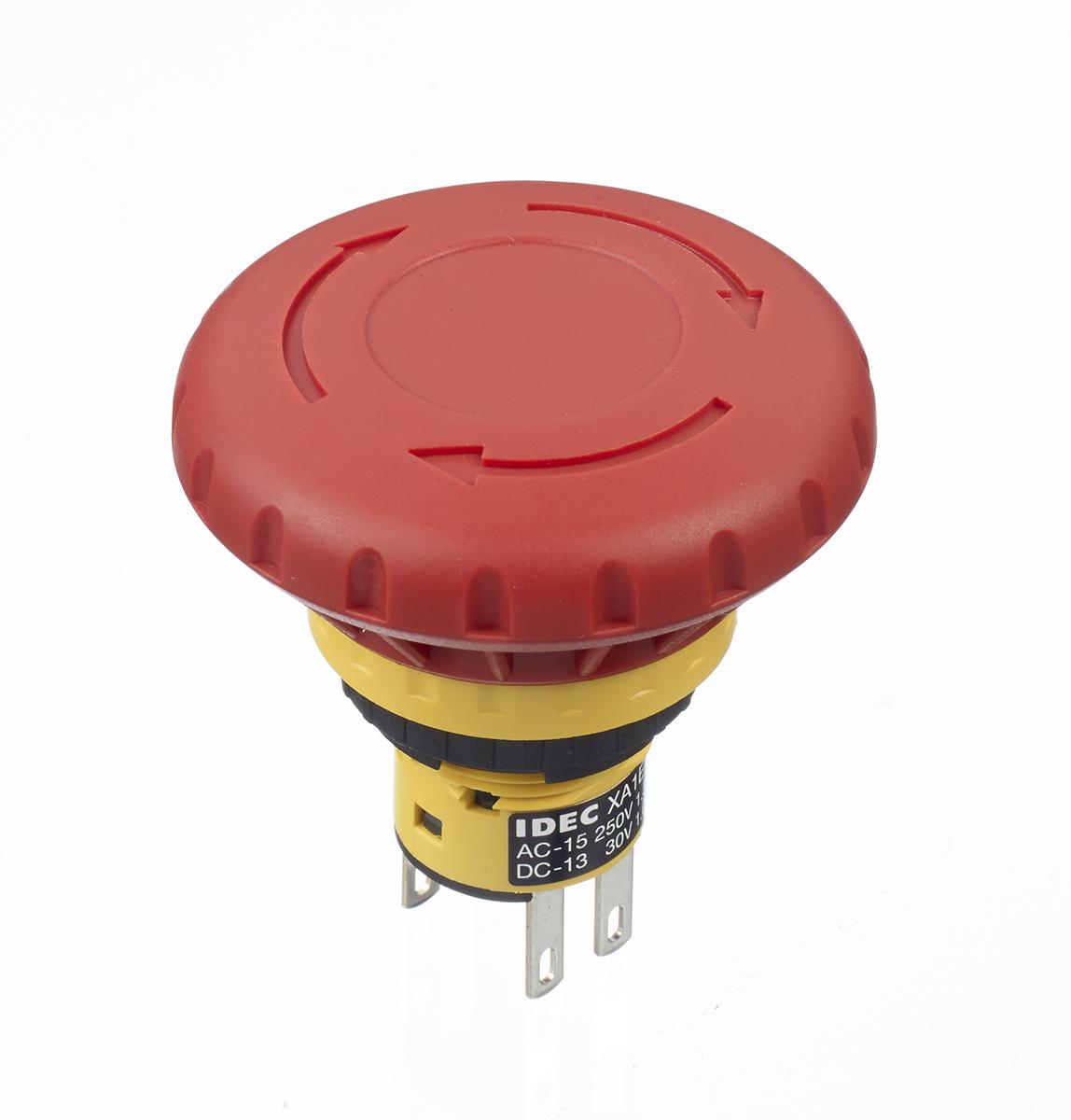 Idec XA Series Twist Release Emergency Stop Push Button, Panel Mount, 16mm Cutout, 2NC, IP40, IP65