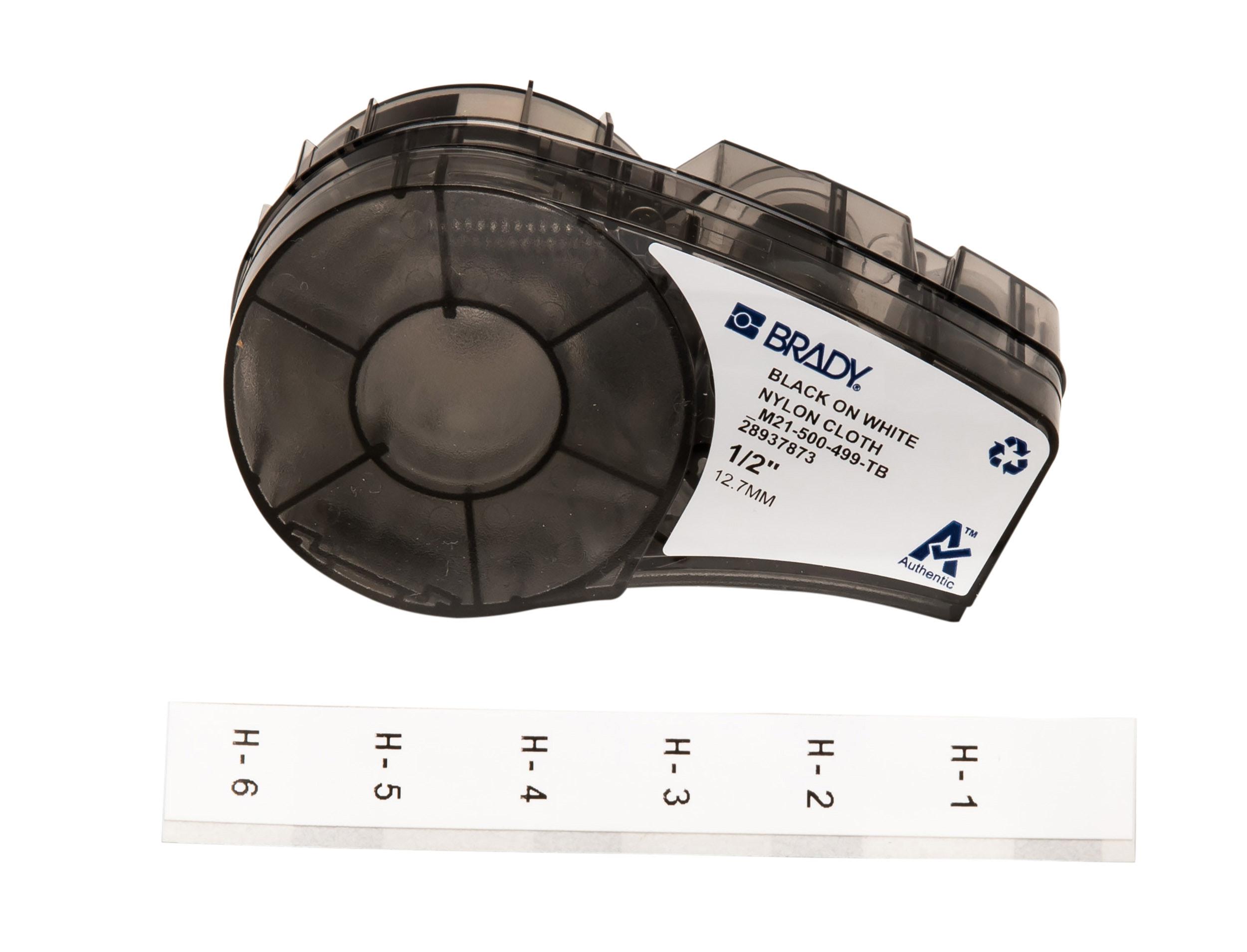 Brady B-499 Nylon Cloth Black on White Label Printer Tape, 4.88 m Length, 12.7 mm Width