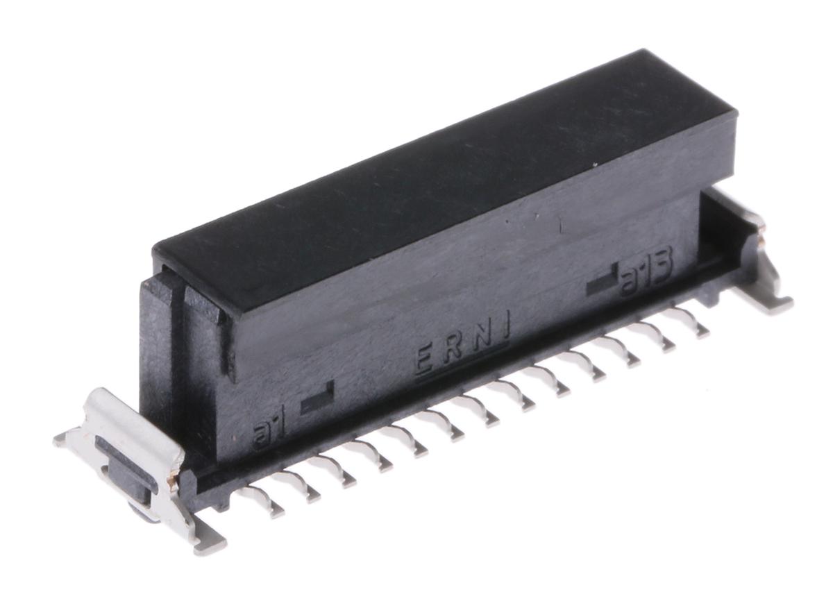 ERNI SMC Series Straight Surface Mount PCB Socket, 26-Contact, 2-Row, 1.27mm Pitch, Solder Termination