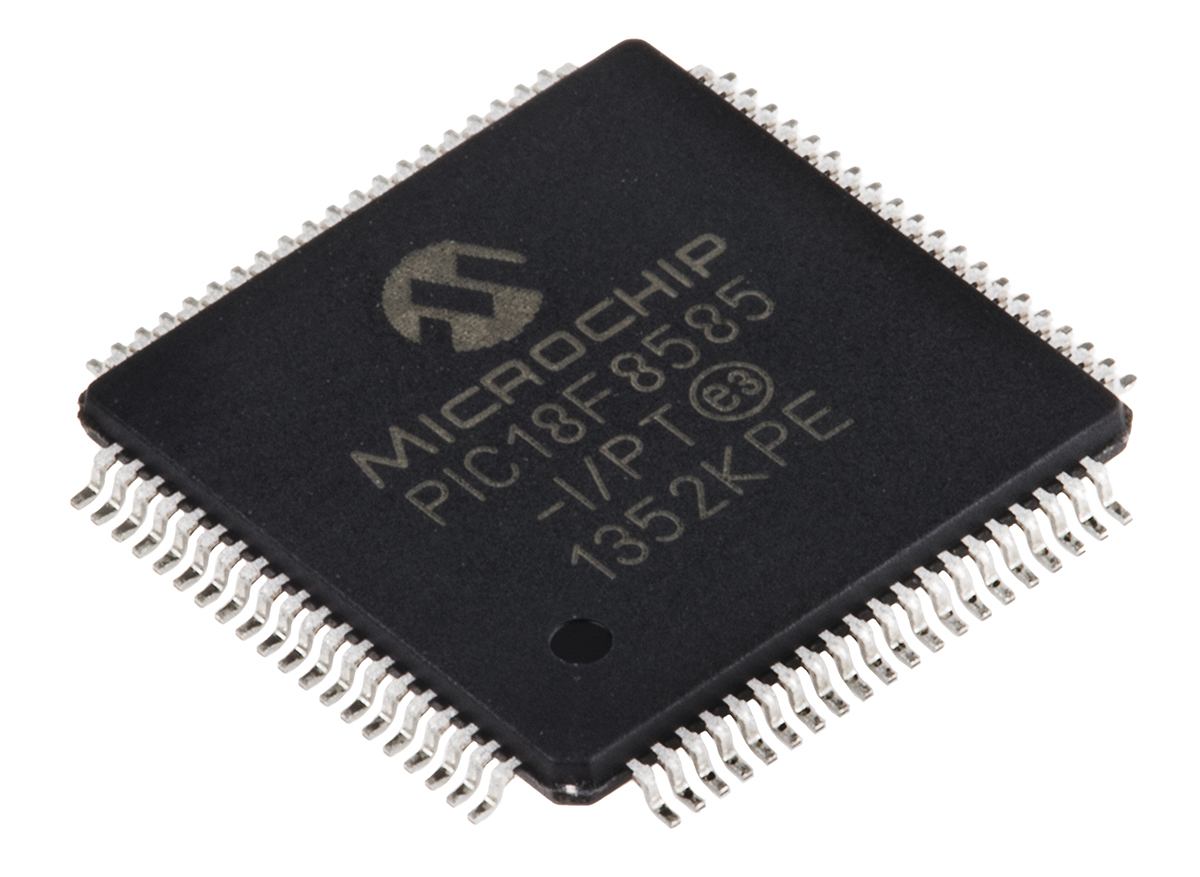 Microchip PIC18F8585-I/PT, 8 bit PIC, PIC18F Microcontroller, 64 MHz, 48kB FLASH, 80-Pin TQFP