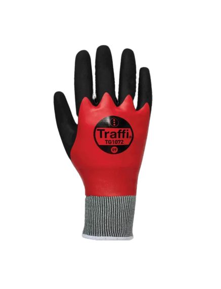 Traffi TG1072 Black, Red Acrylic, Nylon Acrylic, Nylon (Liner) Glove, Size 9, Nitrile Coating