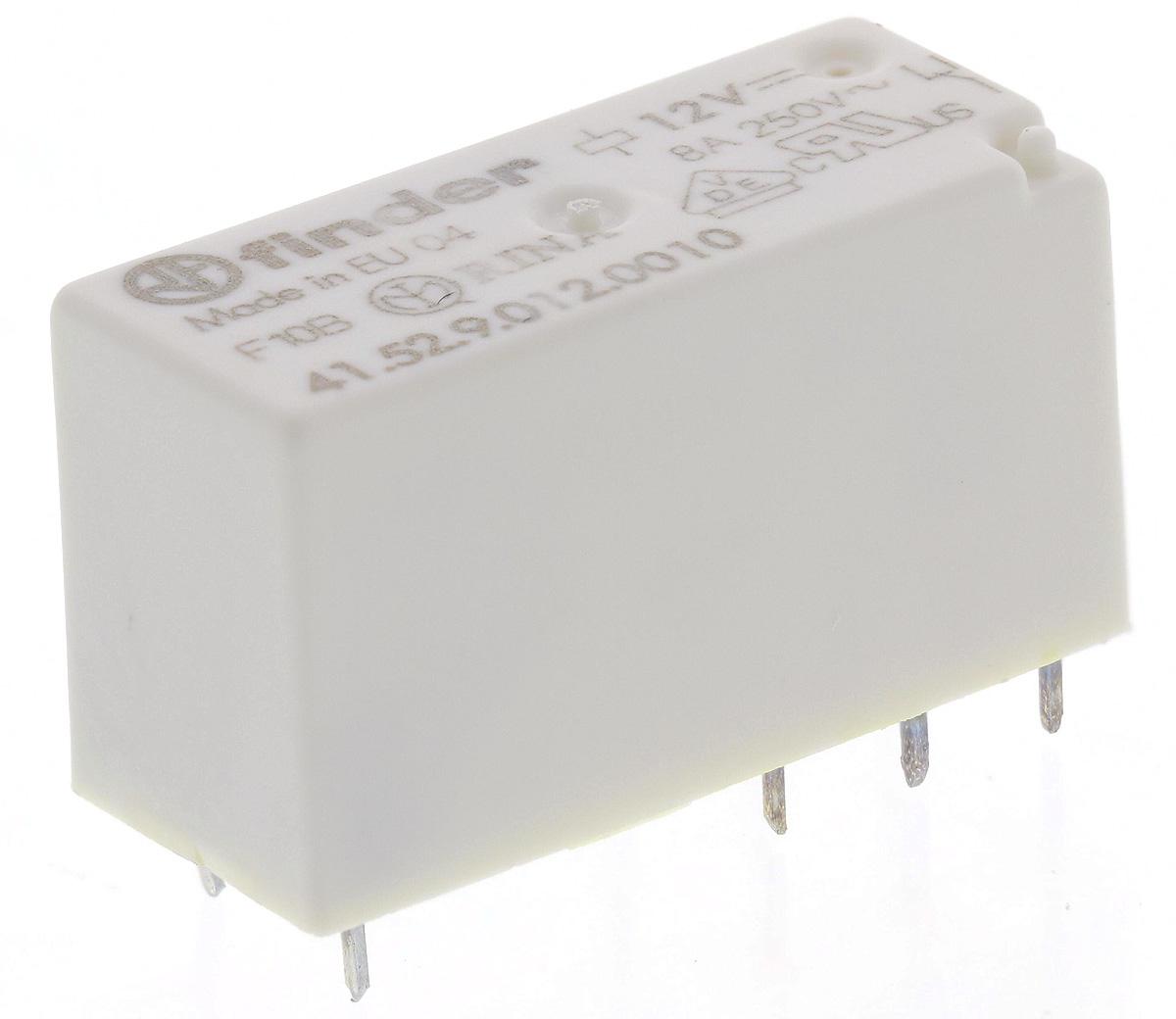 Finder PCB Mount Power Relay, 12V dc Coil, 8A Switching Current, DPDT