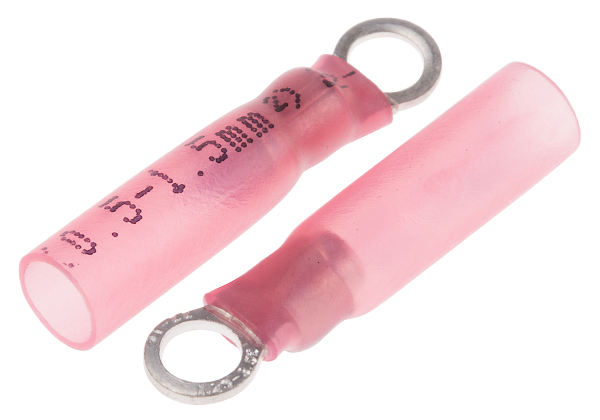 RS PRO Insulated Ring Terminal, M3.7 (#6) Stud Size, 0.5mm² to 1.5mm² Wire Size, Red