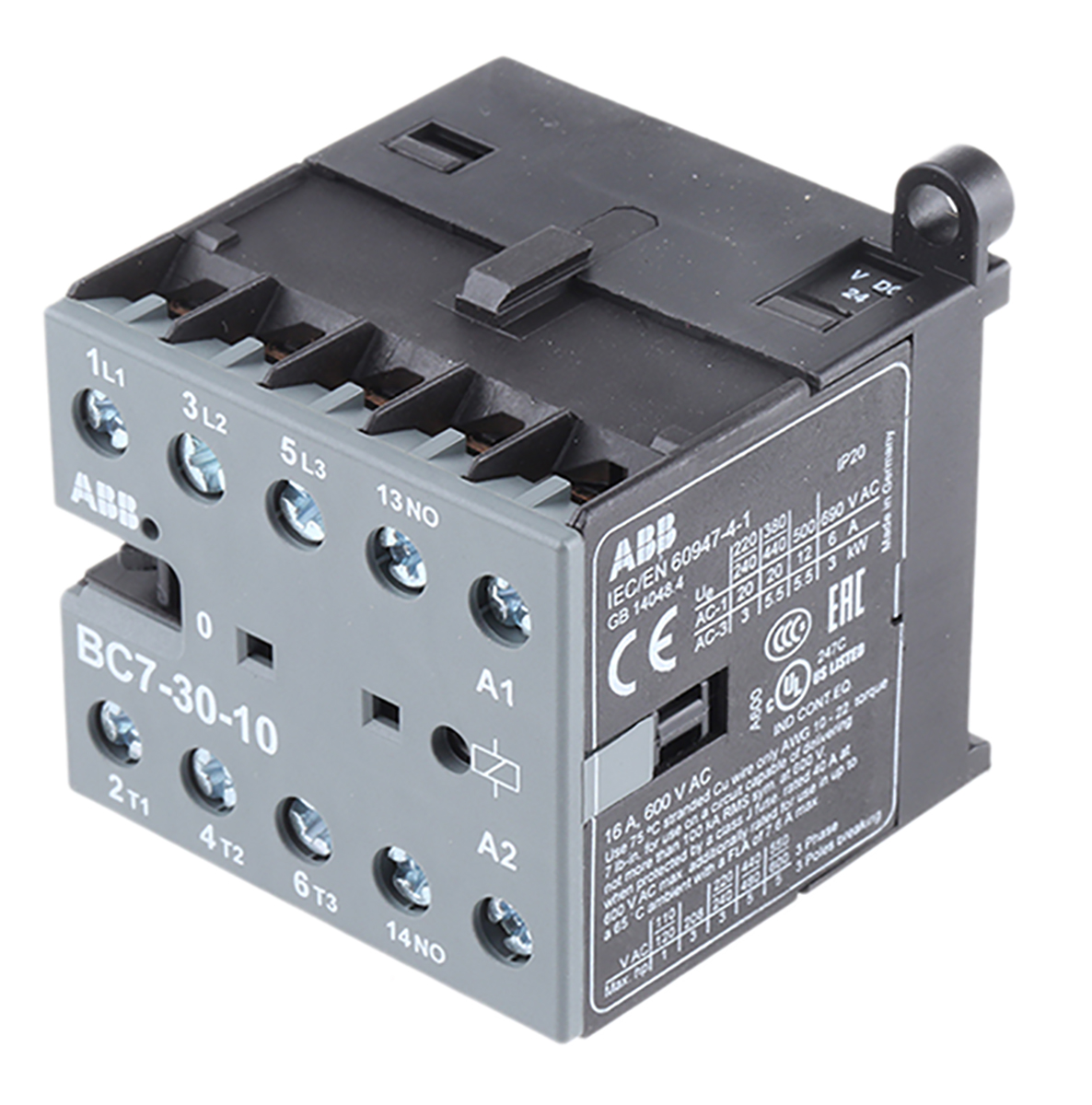 ABB BC7 BC7 Contactor, 24 V dc Coil, 3-Pole, 20 A, 5.5 kW, 3NO, 690 V ac