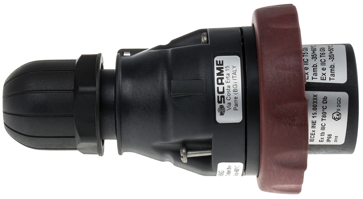 Scame IP66 Red Cable Mount 3P + E Power Connector Plug ATEX, IECEx, Rated At 16A, 380 → 415 V