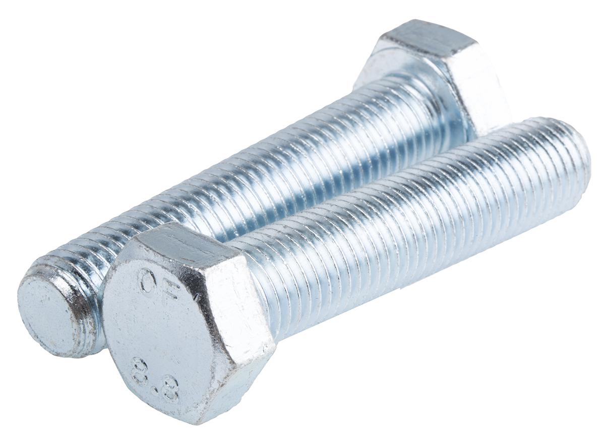 RS PRO Bright Zinc Plated Steel, Hex Bolt, M16 x 75mm