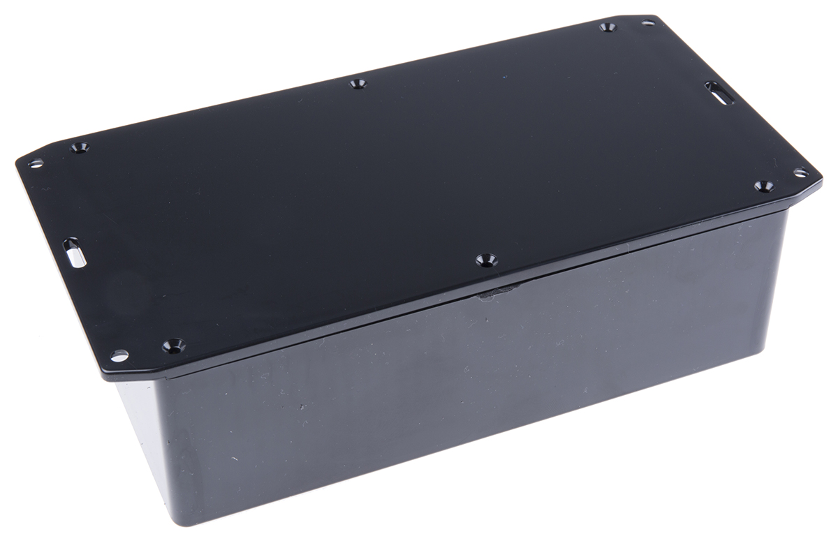 Hammond 1591 Series Black Flame Retardant ABS Enclosure, IP54, Flanged, Black Lid, 191 x 110 x 61mm