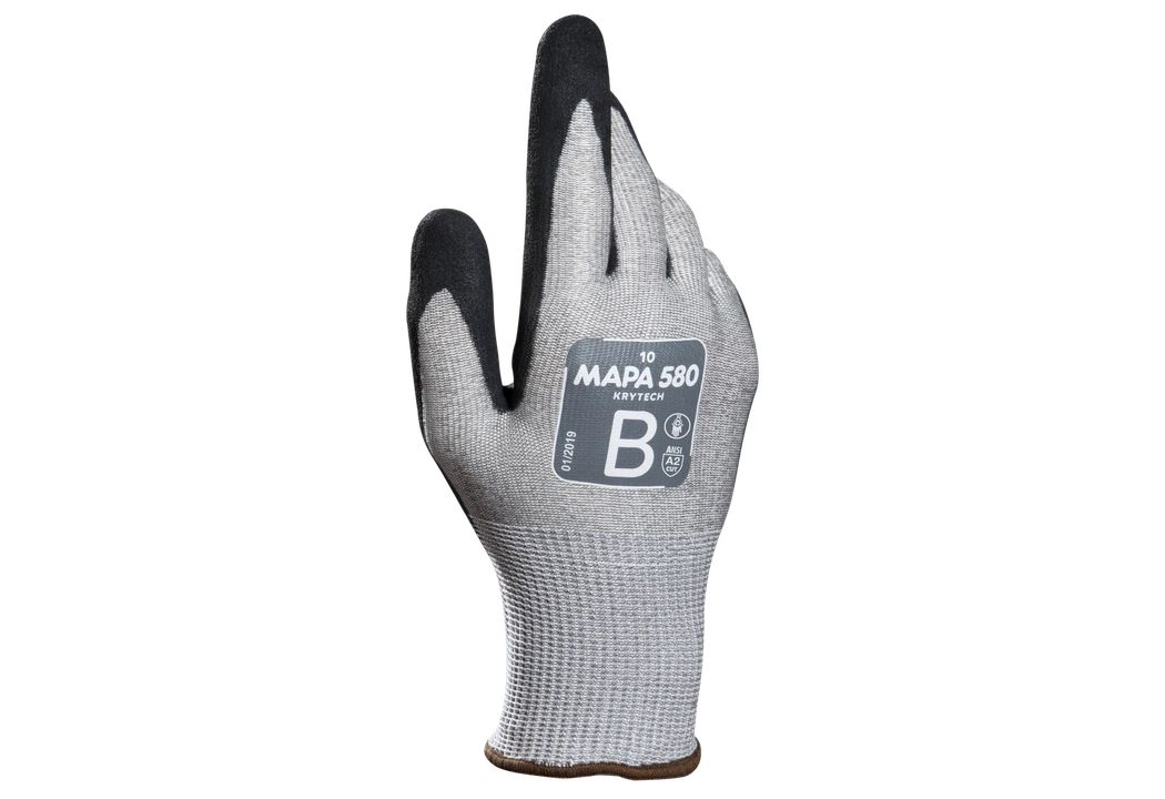 Mapa KRYTECH 580 Black, Grey High Density Polyethylene High Density Polyethylene Cut Resistant Gloves, Size 7, Nitrile