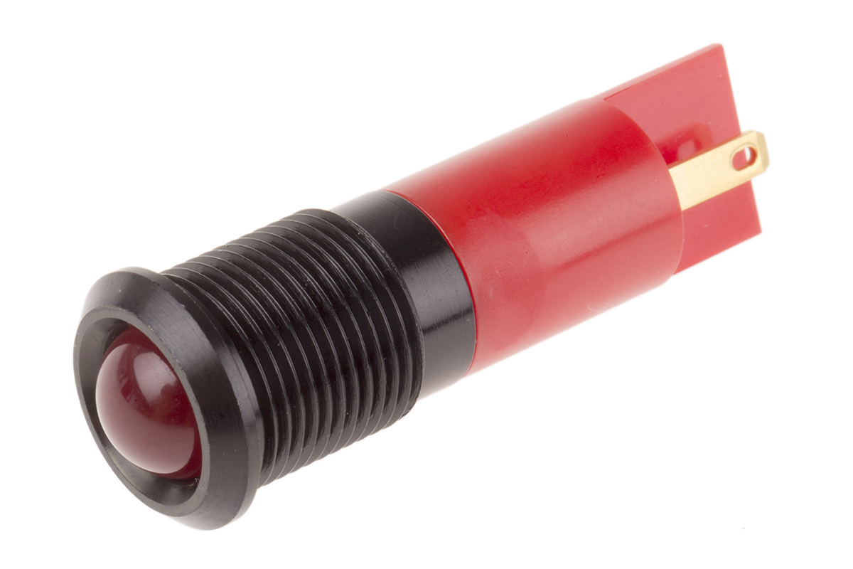 RS PRO Red Panel Mount Indicator, 110V ac, 14mm Mounting Hole Size, Solder Tab Termination, IP67