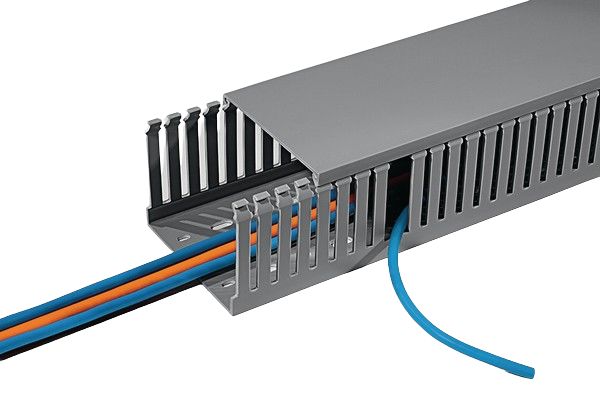 HellermannTyton HTWD-PD Grey Slotted Panel Trunking - Open Slot, W25 mm x D50mm, L2m, PVC