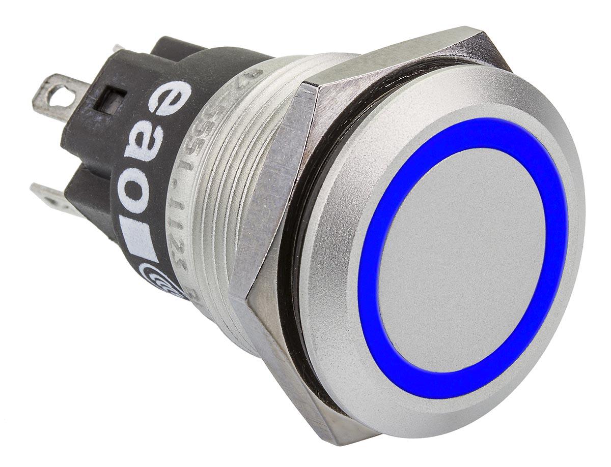 EAO 82 Series Illuminated Push Button Switch, Latching, Panel Mount, 19mm Cutout, SPDT, Blue LED, 240V, IP65, IP67