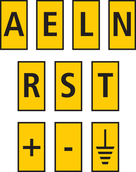 HellermannTyton WIC0 Cable Markers, Yellow, Pre-printed "-, +, A, E, EARTH, L, N, R, S, T", 2 → 2.8mm Cable,